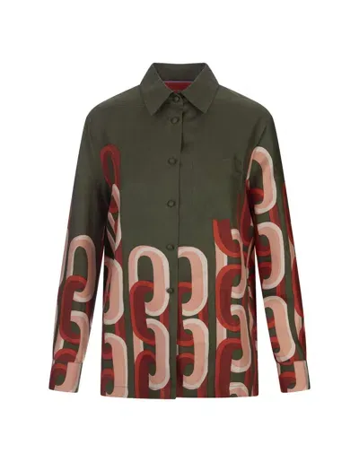 La Doublej Boy Shirt In Prometheus Placée Camouflage In Silk Twill In Green