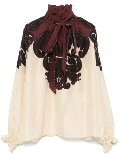 La Doublej La Double J Cerere Printed Silk-satin Blouse In Bordeaux