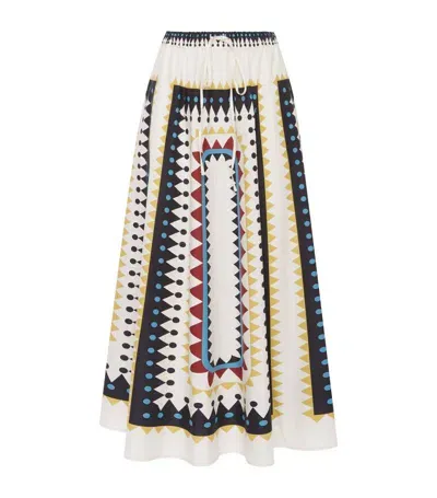 La Doublej Cotton Printed Midi Skirt In Multicoloured