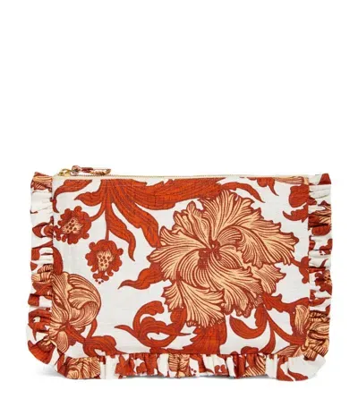 La Doublej Floral-print Ruffle Clutch In Red