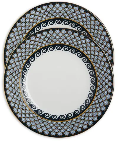 La Doublej Graphic-print Dinner Plates In Blue