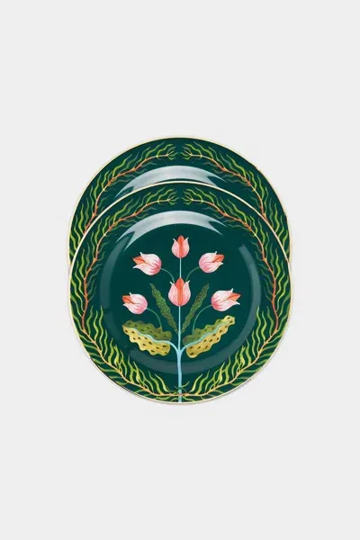 La Doublej Housewives Dessert Plate Set Of 2 In Tulips In Green