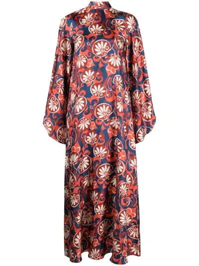 La Doublej Maxikleid Mit Mondblumen-print In Blue