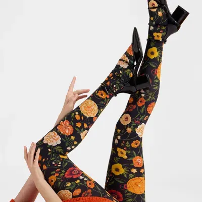 La Doublej Printed Tights In Botticelli Black