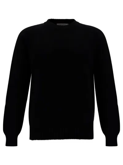 La Fileria Black Crewneck Sweater With Ribbed Trims In Cashmere And Wool