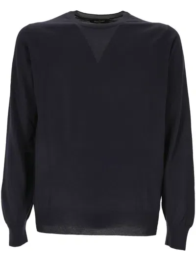 La Fileria Blue Crewneck Long Sleeve Sweater In Cashmere And Silk Man