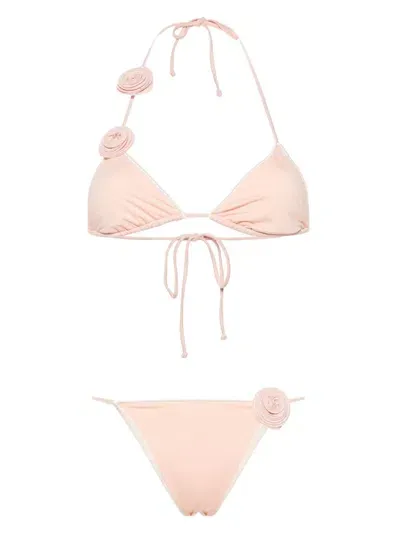 La Reveche Ashar Floral-appliqué Bikini In Pink