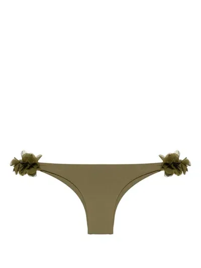 La Reveche Rasha Floral-appliqué Bikini Bottom In Green