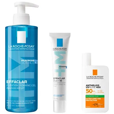 La Roche-posay Breakout-fighting Set- Medium Strength: Effaclar Cleanser, Corrective Care And Spf50+ In White