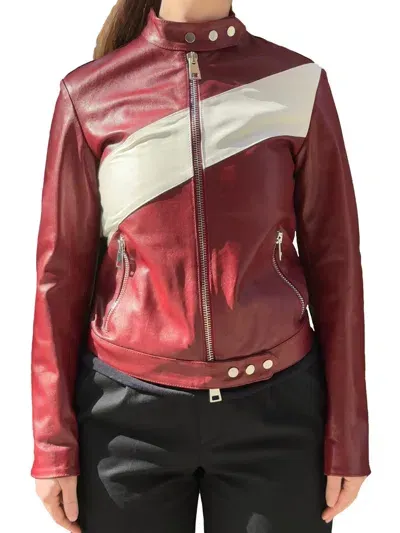 La Rose Leather Bomber Black In Bordeaux/white