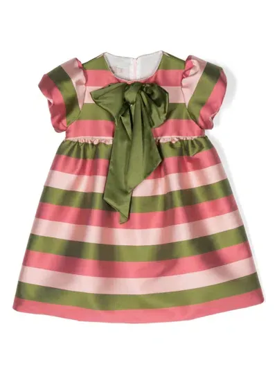 La Stupenderia Kids' Stripe-print Bow-detail Dress In Green