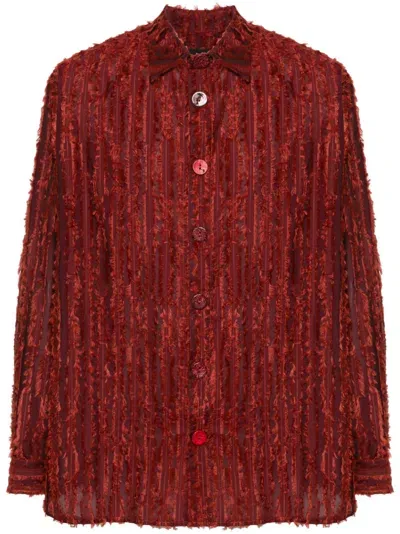 Labrum London Frayed Striped Shirt In Red