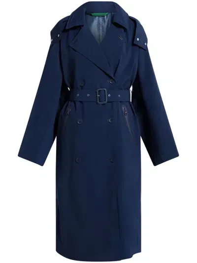 Lacoste Belted Trench Coat In Blue