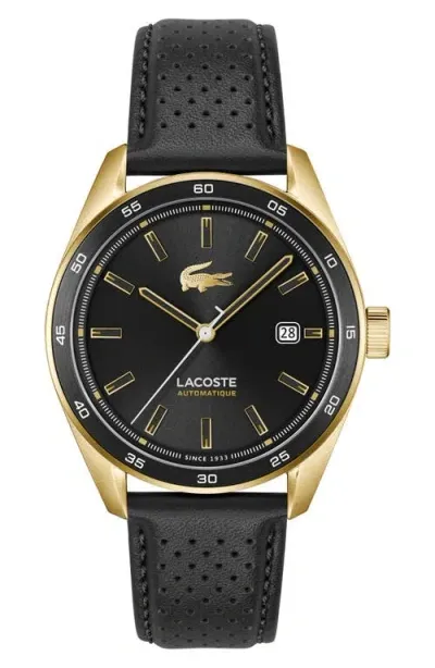 Lacoste Boston Automatique Leather Strap Watch, 40mm In Black