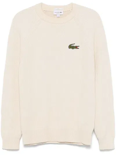 Lacoste Crocodile-patch Sweater In Neutrals