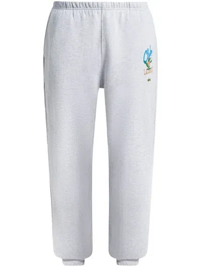 Lacoste Iconic-print Cotton Track Pants In Gray