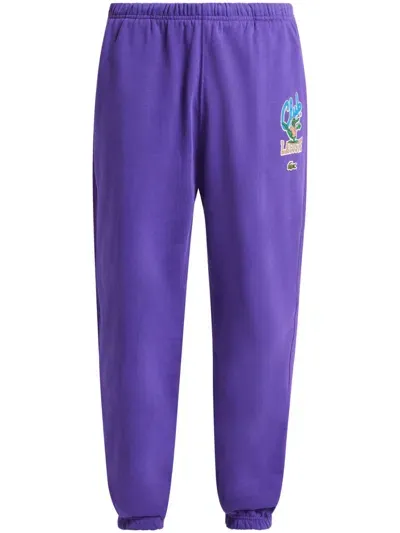 Lacoste Iconic-print Cotton Track Pants In Purple