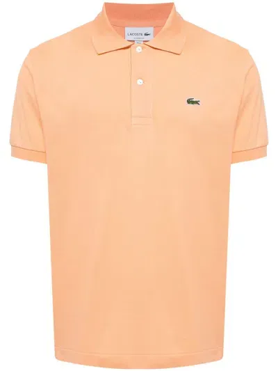 Lacoste Logo-applique Striped Cotton Polo In Orange