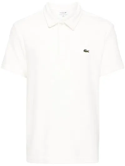 Lacoste Logo-appliqué Velvet Polo Shirt In White