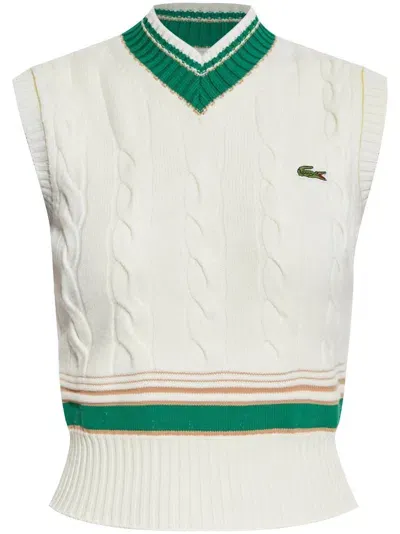 Lacoste Logo-embroidered Cable-knit Top In White