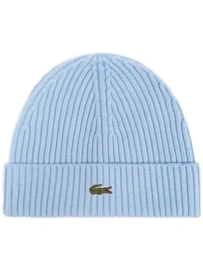 Lacoste Logo-embroidered Knit Hat In Blue