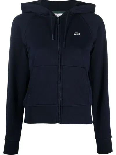 Lacoste Logo-patch Zipped Hoodie In Blau