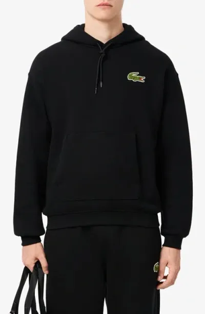 Lacoste Loose Fit Cotton French Terry Hoodie In Black