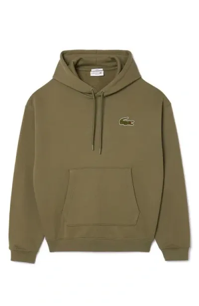 Lacoste Loose Fit Cotton French Terry Hoodie In Khaki