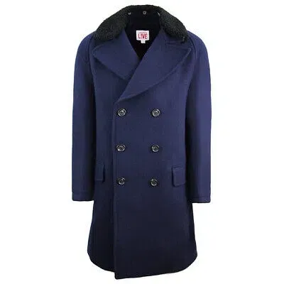 Pre-owned Lacoste Lve Wool Long Coat Navy Button Up Unisex Blazer Jacket Bh9137 Je1 In Blau