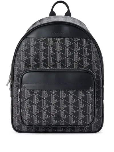 Lacoste Monogram-print Backpack In Black