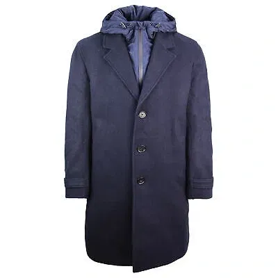 Pre-owned Lacoste Trench Coat Long Sleeve Mens Navy Zip Up Jacket Bh9417 Mxq In Blau