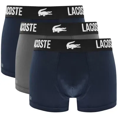 Lacoste Underwear 3 Pack Cotton Stretch Trunks In Navy