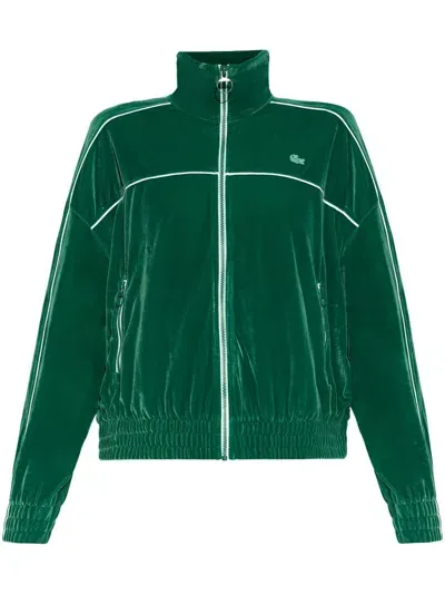 Lacoste Zip-up Velvet Track Jacket In Green