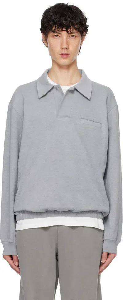 Lady White Co. Gray Textured Richmond Polo In Pigment Chalk