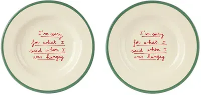 Laetitia Rouget Green & White 'i'm Sorry For...' Dessert Plate Set In White And Green