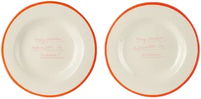 Laetitia Rouget Red & White 'my Main Passion Is Drama' Dessert Plate Set