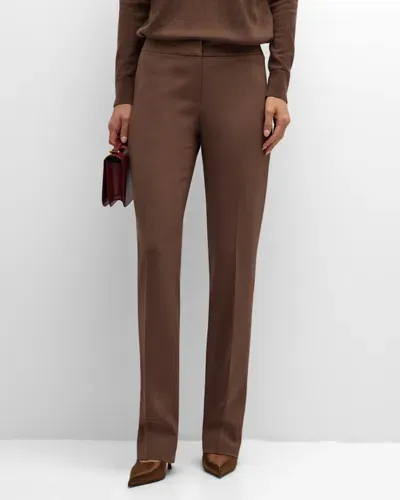 Lafayette 148 Barrow Luxe Italian Double-face Pants In Wood