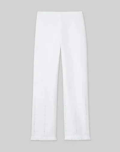 Lafayette 148 Linen Hand Ajour & Fringe Gates Ankle Pant In White