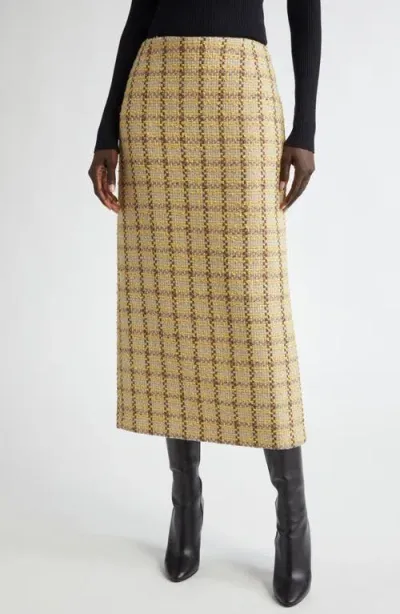 Lafayette 148 New York Plaid Tweed Pencil Skirt In Canary Yellow Multi