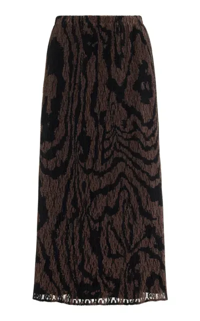 Lafayette 148 Wood Grooves Printed Lace Plissé Skirt In Brown