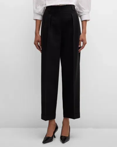 Lafayette 148 Wyatt High-rise Pleated Cropped Pants In Black