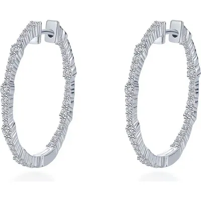 Lafonn Bamboo Simulated Diamond Inside Out Hoop Earrings In Metallic