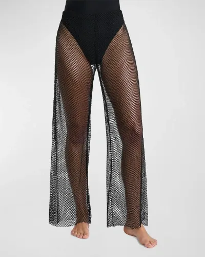 L'agence Swim Noemi Crystal Mesh Beach Pants In Black