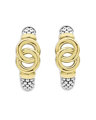 Lagos 14k & 18k Yellow Gold & Sterling Silver Signature Caviar Interlocking Small Hoop Earrings In Gold/silver