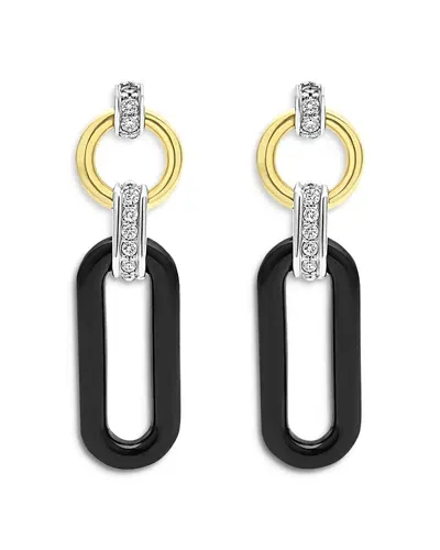 Lagos 18k Gold Signature Caviar Diamond & Black Ceramic Link Drop Earrings In Black/gold