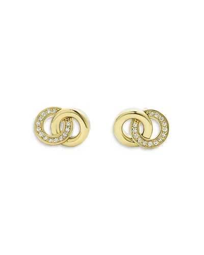 Lagos 18k Yellow Gold & Sterling Silver Signature Caviar Diamond Interlocking Stud Earrings