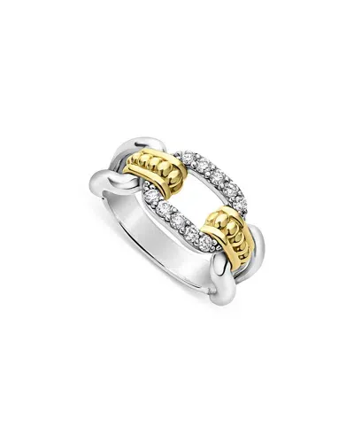 Lagos 18k Yellow Gold & Sterling Silver Signature Caviar Diamond Link Statement Ring In Silver/gold