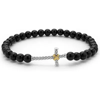 Lagos Anthem Cross Onyx Bead Stretch Bracelet