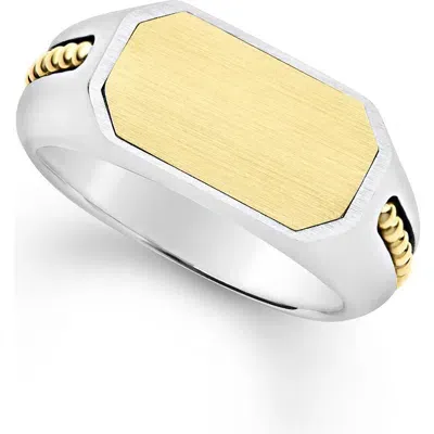 Lagos Anthem Satin Signet Ring In Two-tone