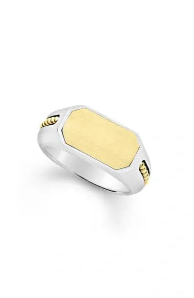 Lagos Anthem Satin Signet Ring In Gold/silver